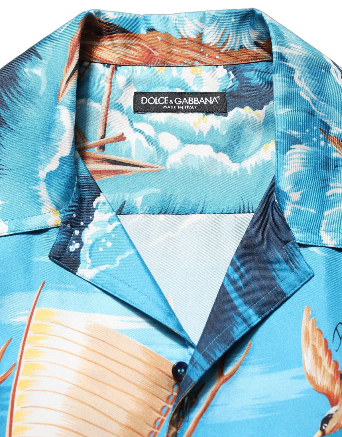 Dolce & Gabbana Blue Hawaiian Print Silk Twill Shirt
