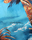 Dolce & Gabbana Blaues Seiden-Twill-Hemd mit Hawaii-Print