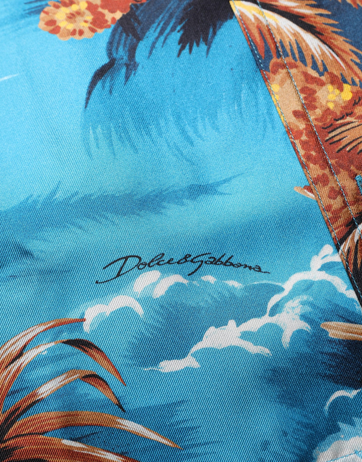 Dolce & Gabbana Blue Hawaiian Print Silk Twill Shirt