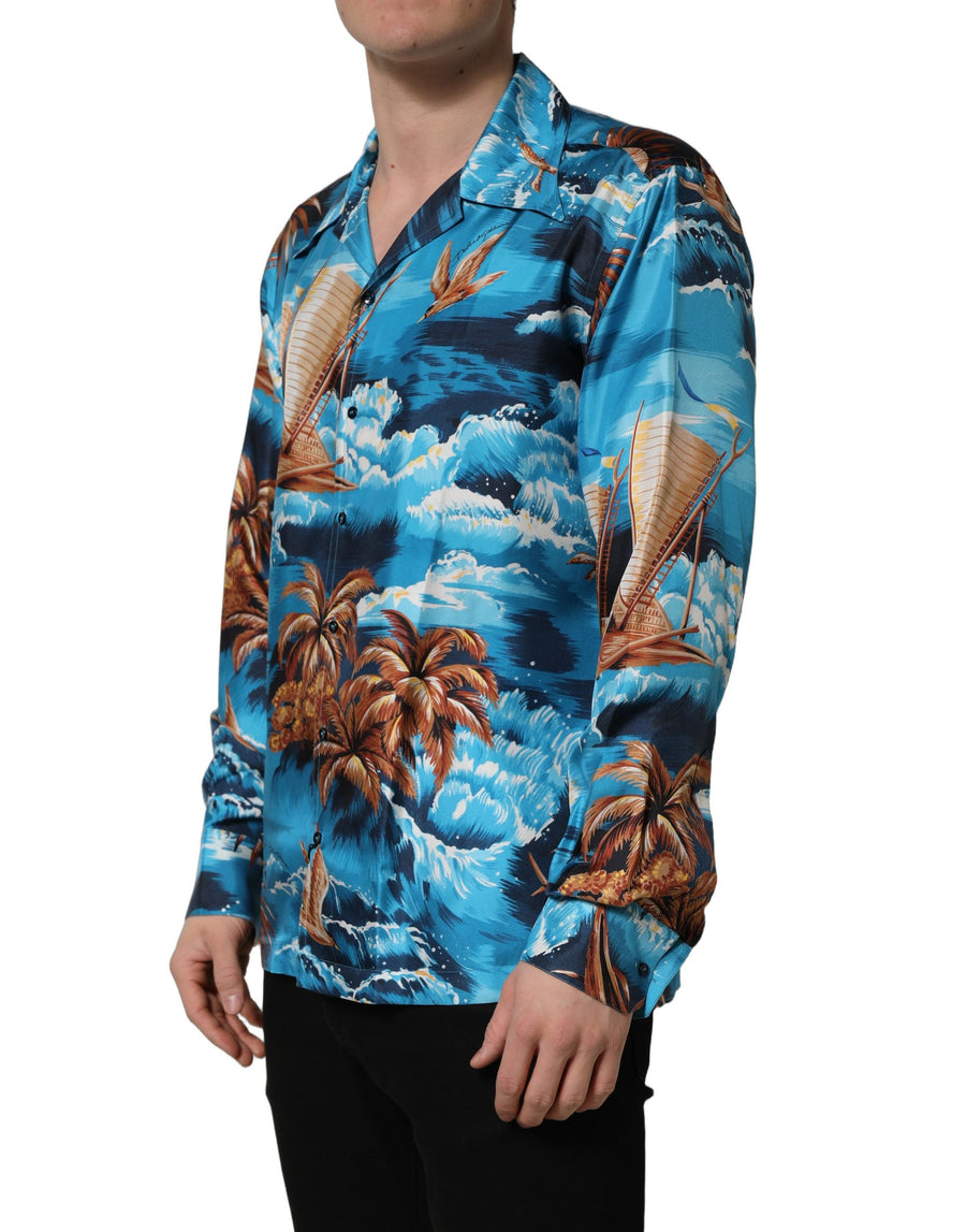 Dolce & Gabbana Blue Hawaiian Print Silk Twill Shirt