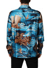 Dolce & Gabbana Blaues Seiden-Twill-Hemd mit Hawaii-Print