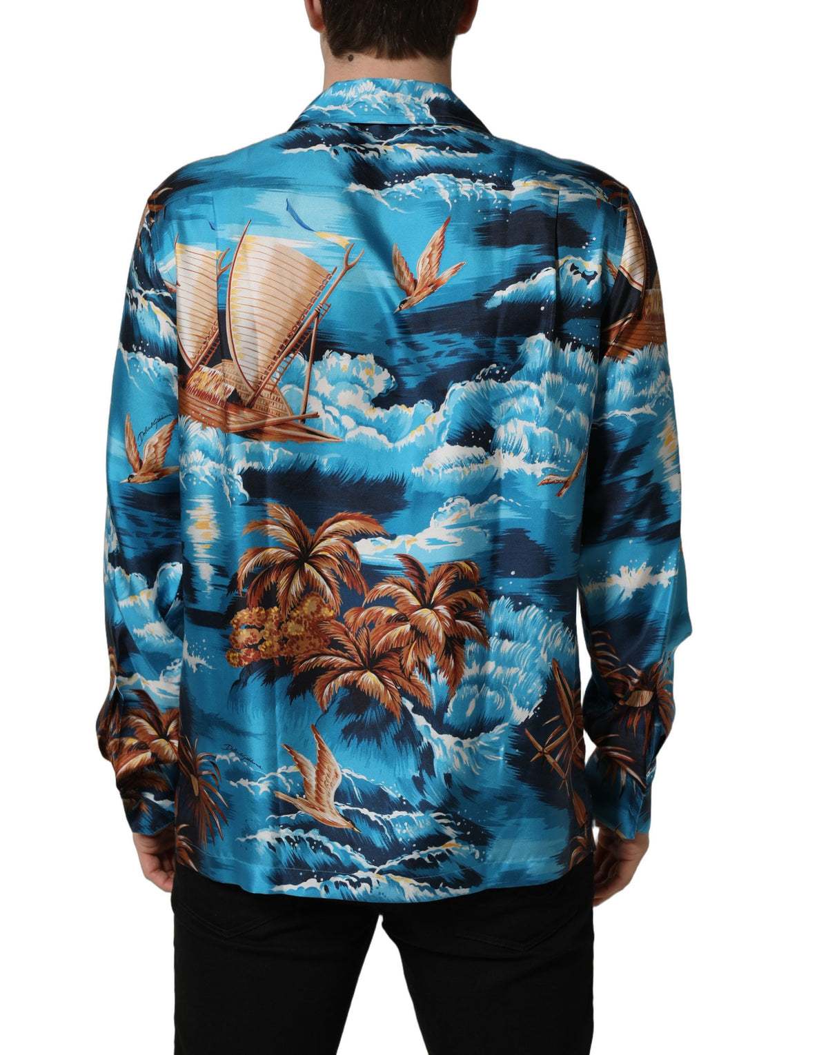 Dolce & Gabbana Blue Hawaiian Print Silk Twill Shirt