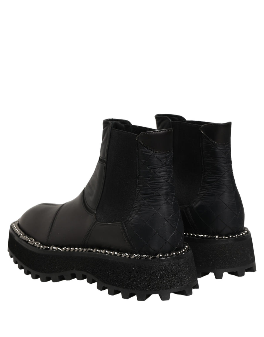 Dolce & Gabbana Black Leather Chelsea Boots, Men's Slip-On Shoes