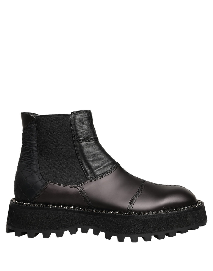 Dolce & Gabbana Black Leather Chelsea Boots, Men's Slip-On Shoes