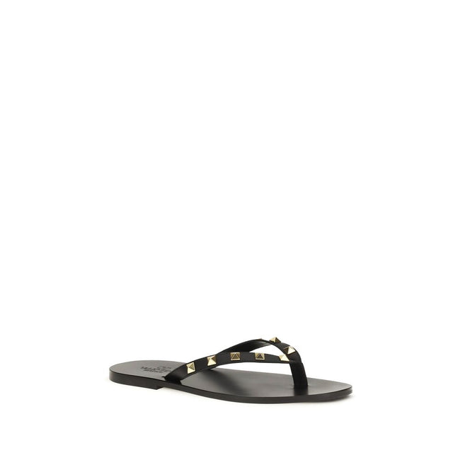 Valentino Garavani Schwarze Bos Taurus Kalbsleder-Flip-Flop-Sandalen