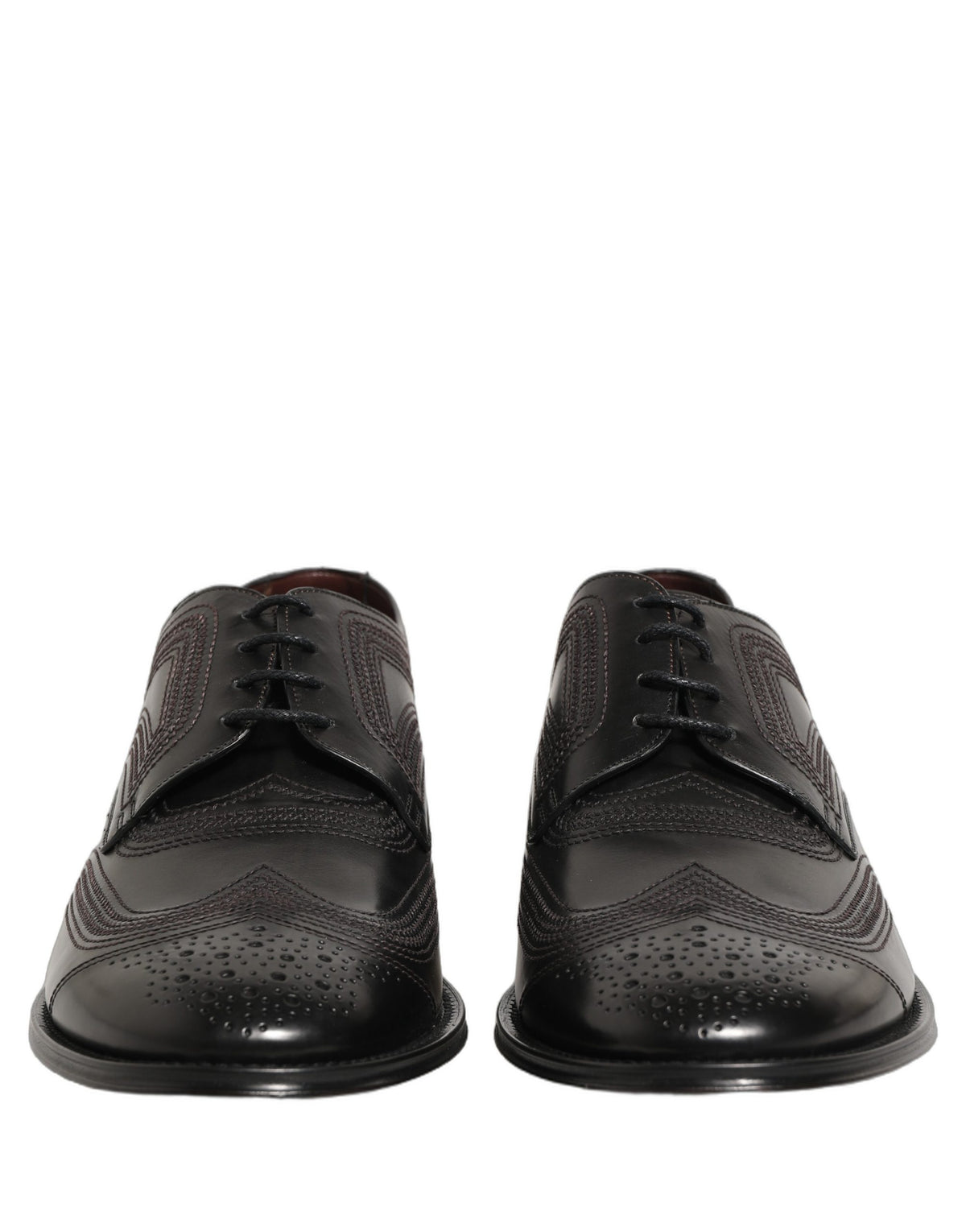 Dolce & Gabbana Black Leather Derby Lace-Up Shoes with Embroidery