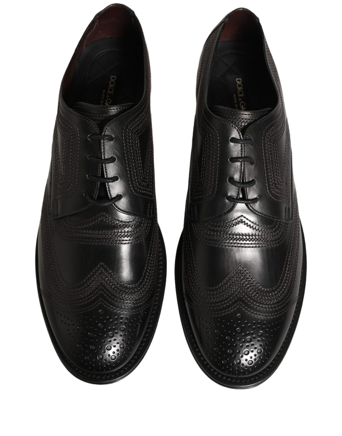 Dolce & Gabbana Black Leather Derby Lace-Up Shoes with Embroidery