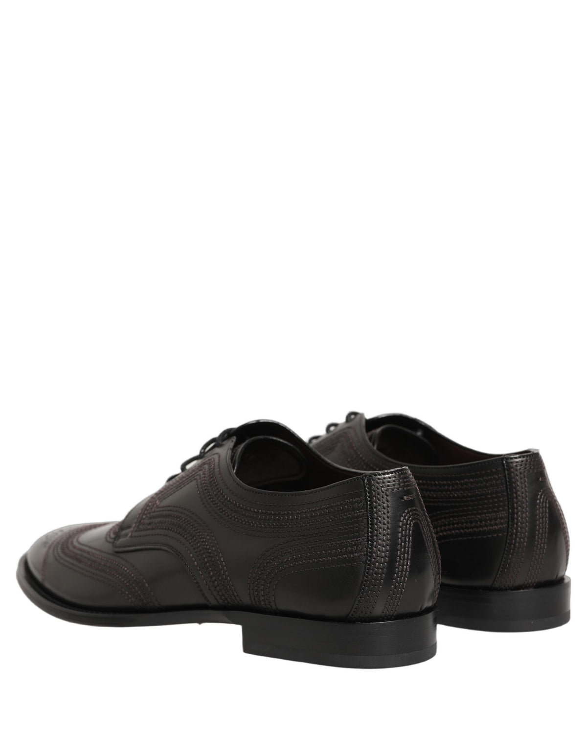 Dolce & Gabbana Black Leather Derby Lace-Up Shoes with Embroidery