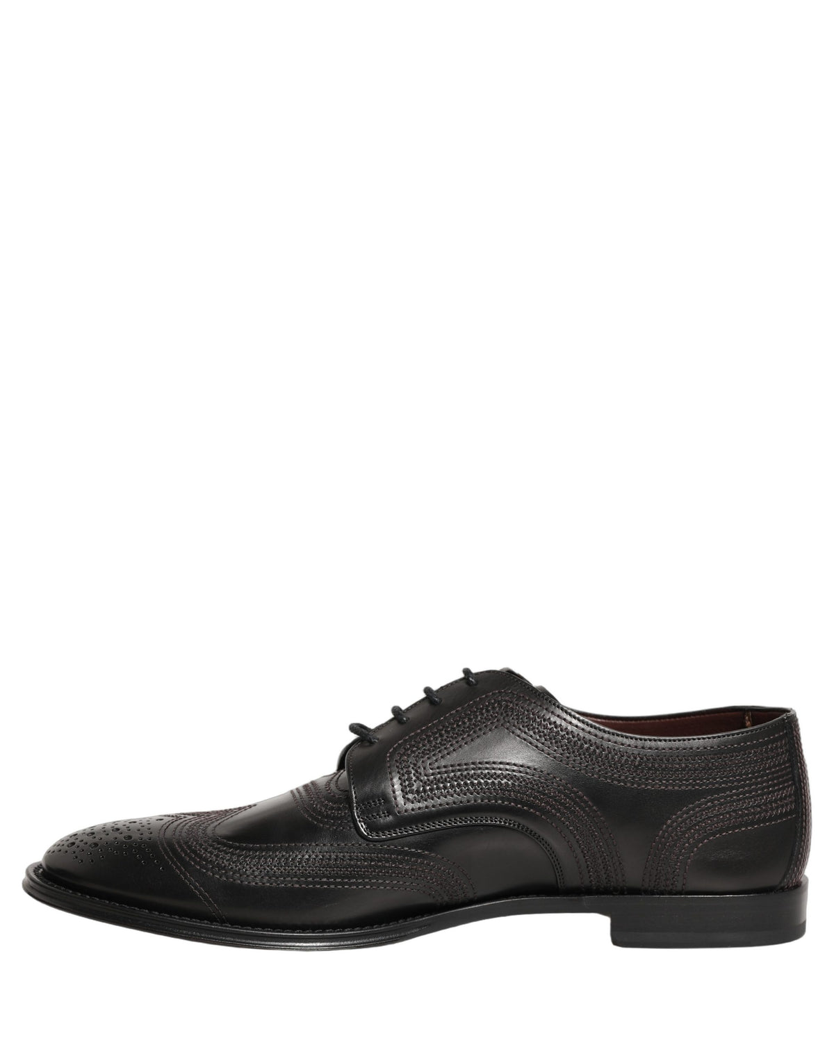 Dolce & Gabbana Black Leather Derby Lace-Up Shoes with Embroidery