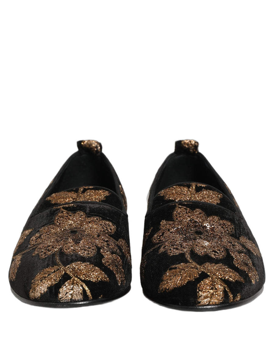 Dolce & Gabbana Black Jacquard Floral Loafers