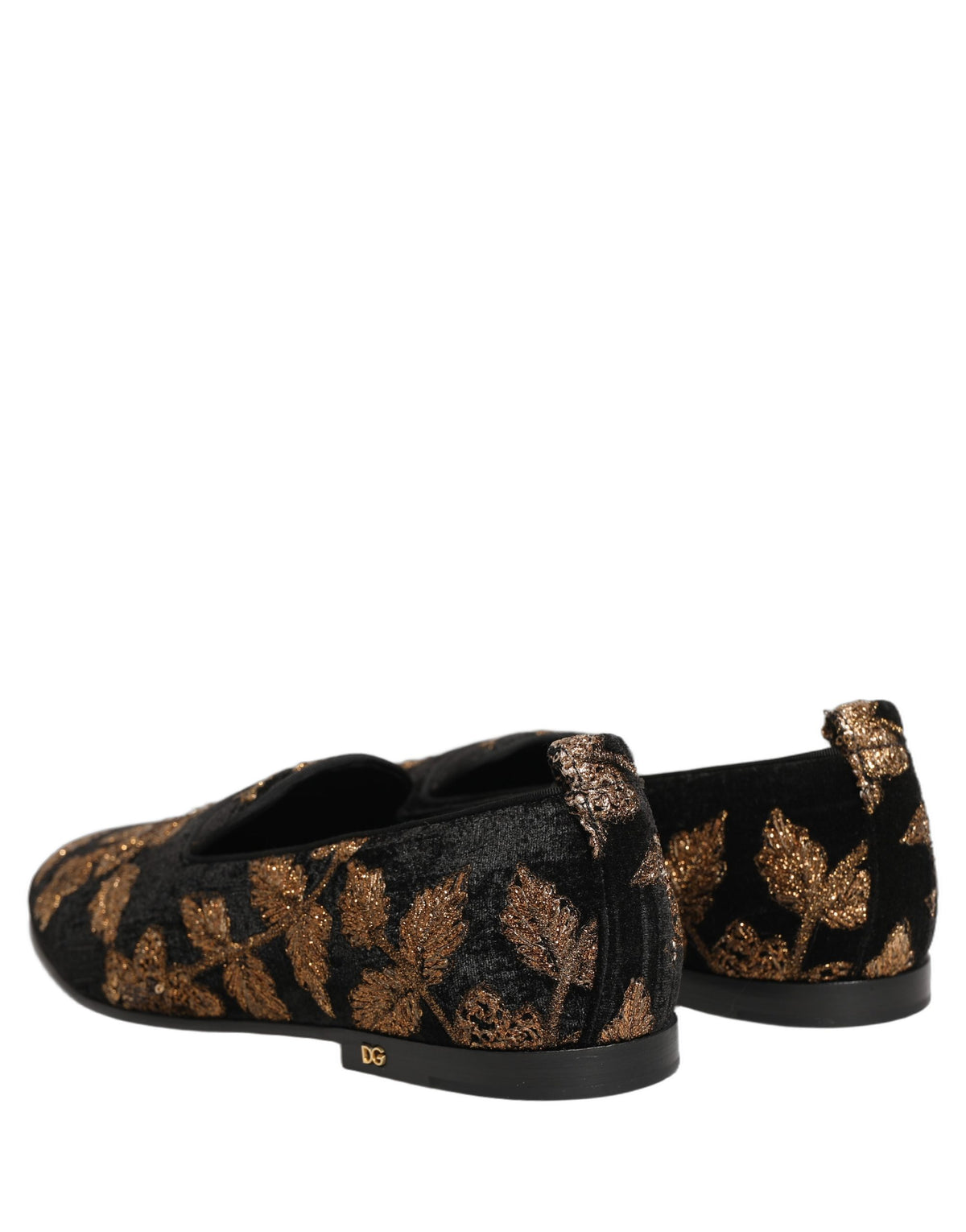 Dolce & Gabbana Black Jacquard Floral Loafers
