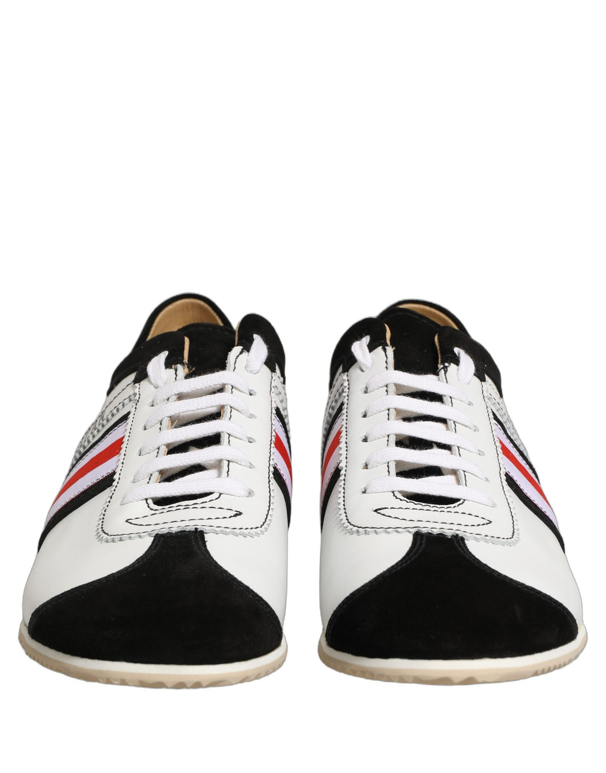 Dolce & Gabbana Schwarze Weiße Leder Wildleder Low-Top Sneaker Schuhe