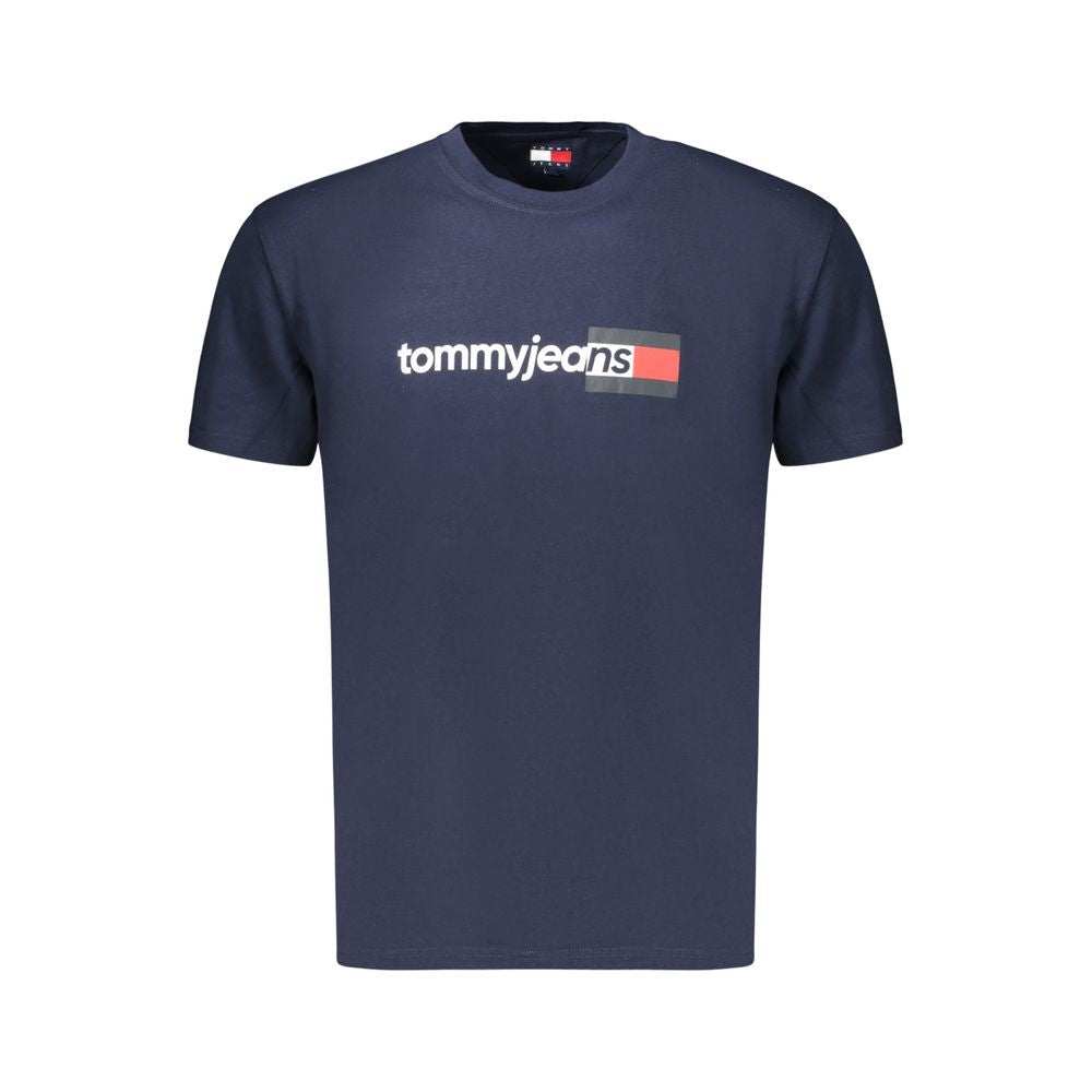 Tommy Hilfiger blaues kurzärmliges Baumwoll-T-Shirt mit Rundhalsausschnitt und Logo-Print