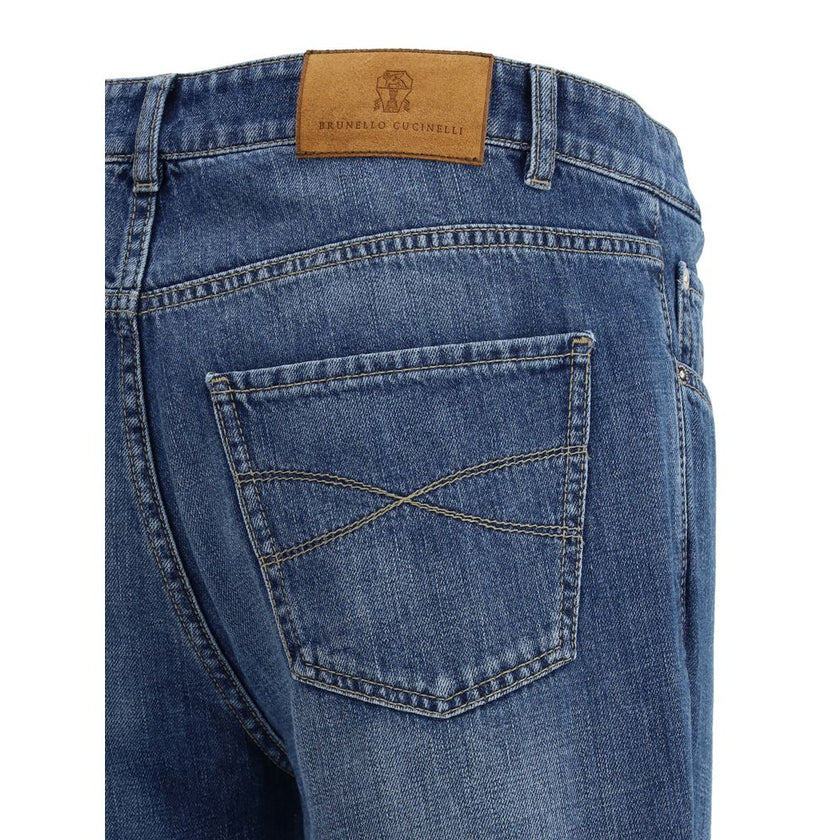 Brunello Cucinelli Straight-Leg-Jeans aus Baumwolle in Blau