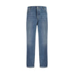 Brunello Cucinelli blaue Jeans aus Baumwolle im geraden Schnitt mit Lederpatch und Umschlag am Saum