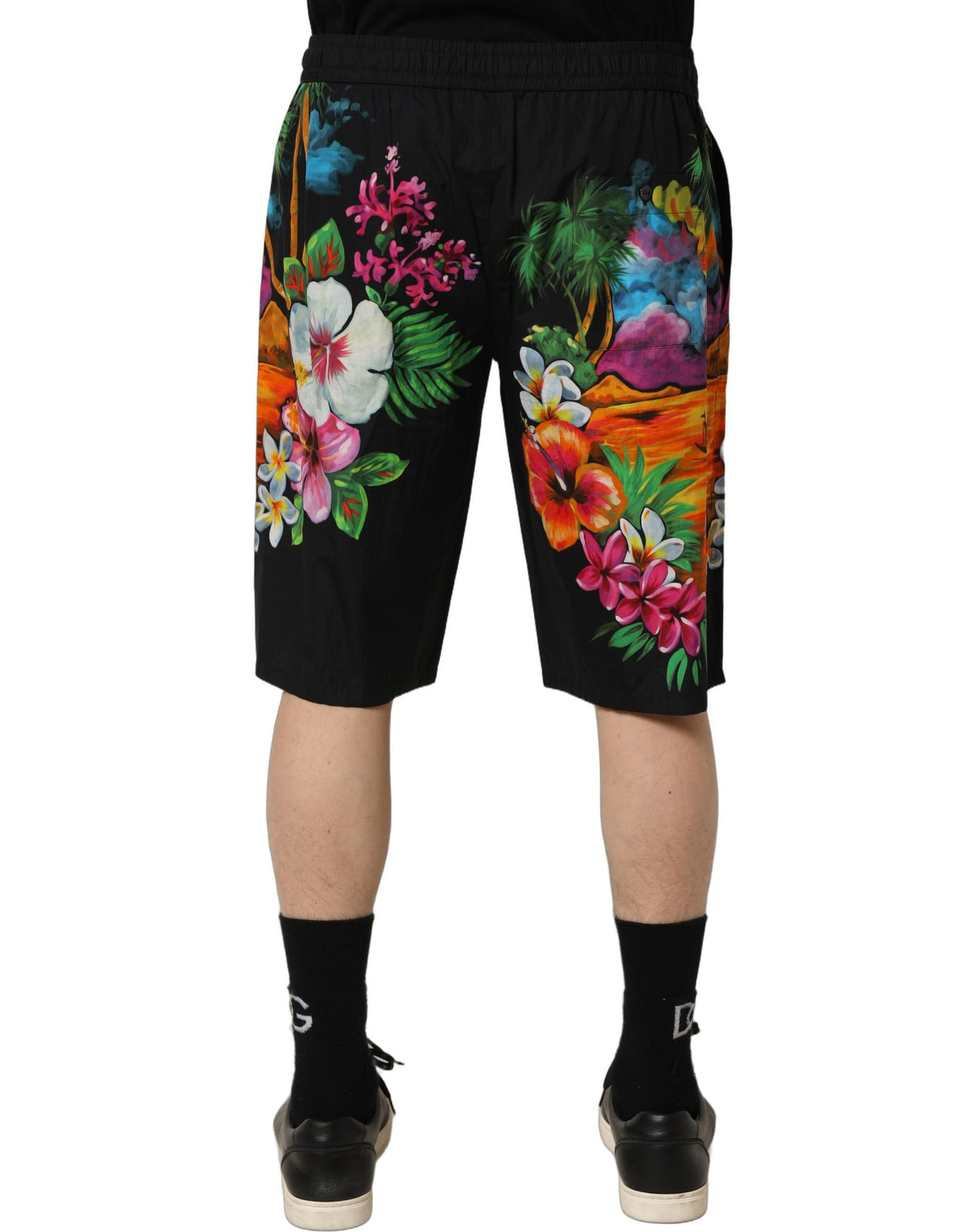 Dolce & Gabbana Black Cotton Bermuda Shorts with Tropical Floral Print