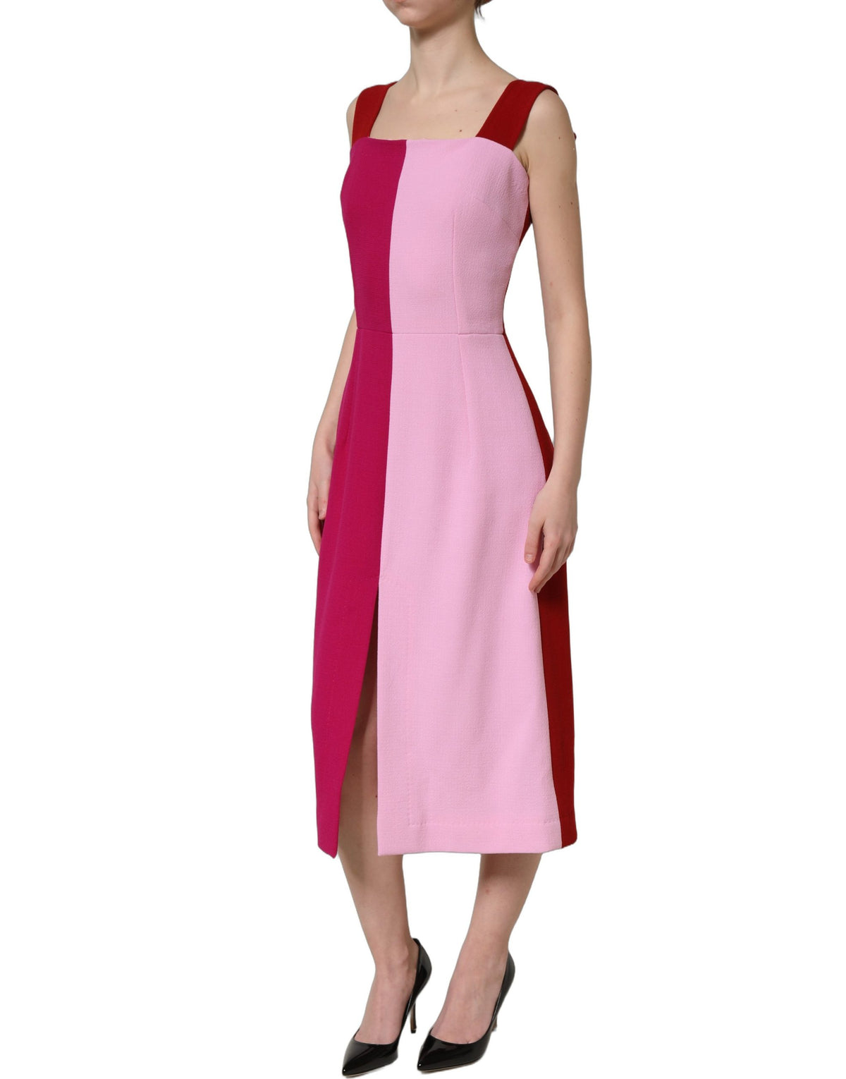 Dolce & Gabbana Two-tone pink wool-blend sleeveless midi dress
