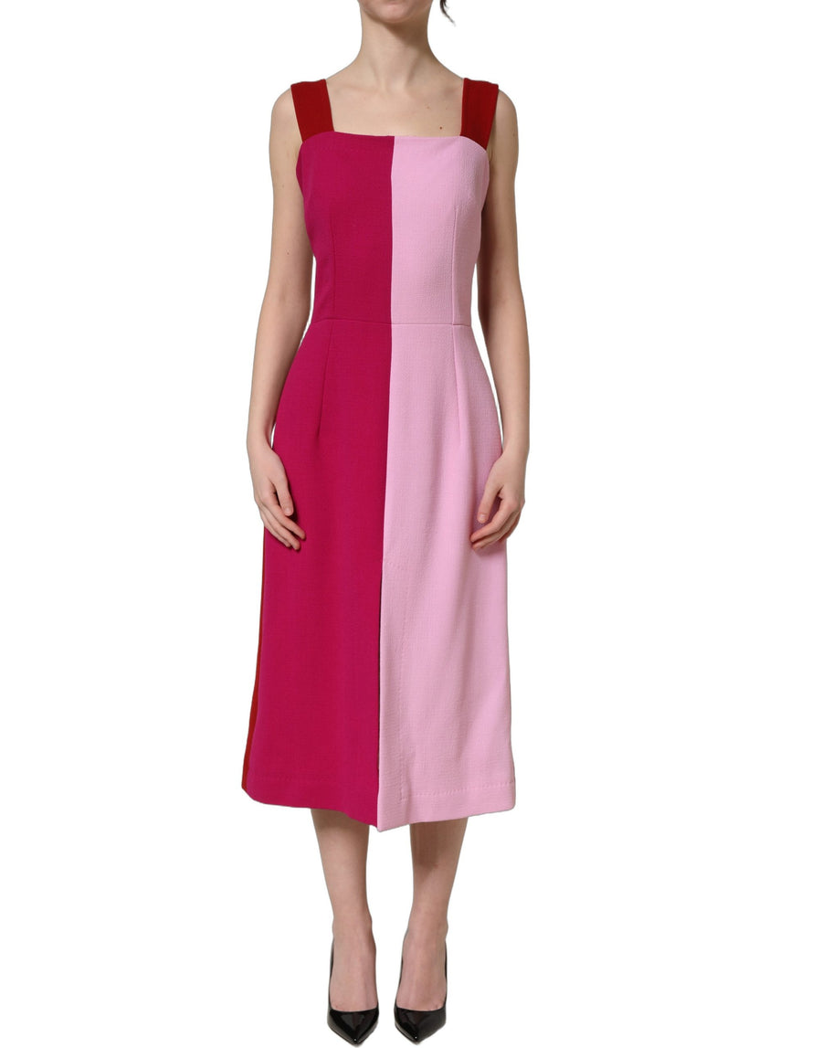 Dolce & Gabbana Two-tone pink wool-blend sleeveless midi dress