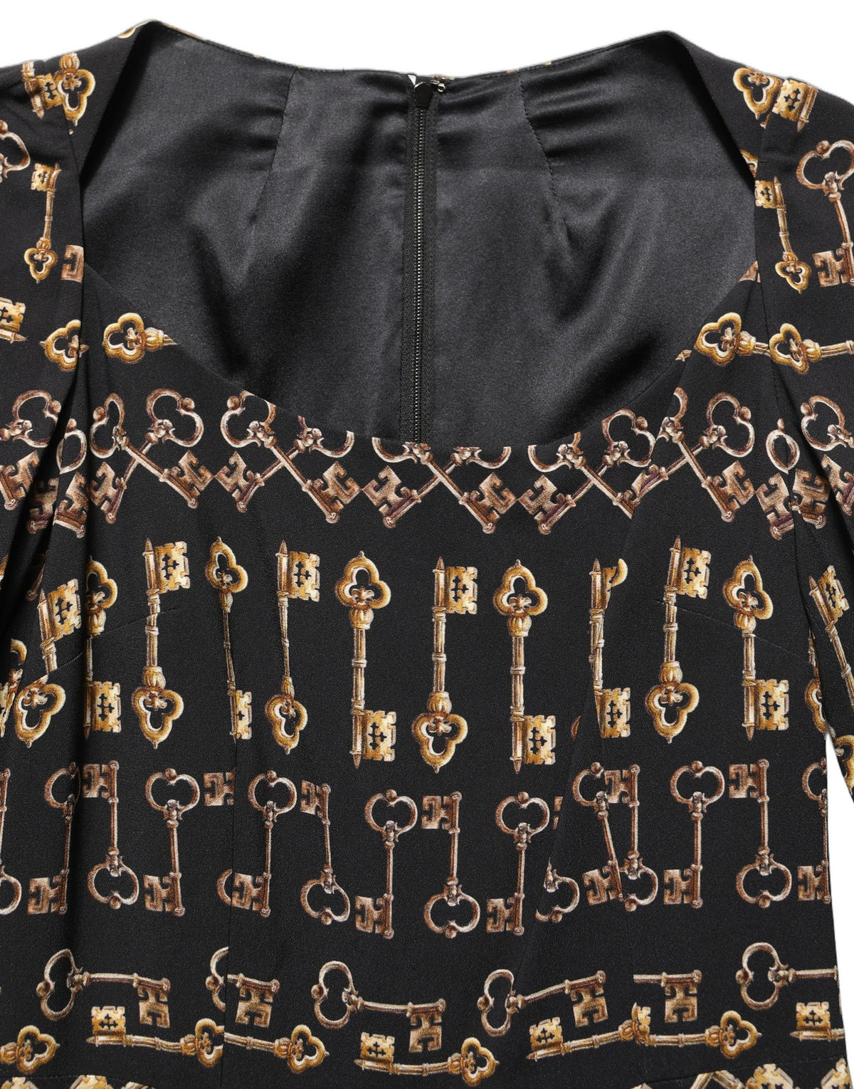 Dolce & Gabbana Schwarzes Etuikleid mit langem Arm und Schlüssel-Print