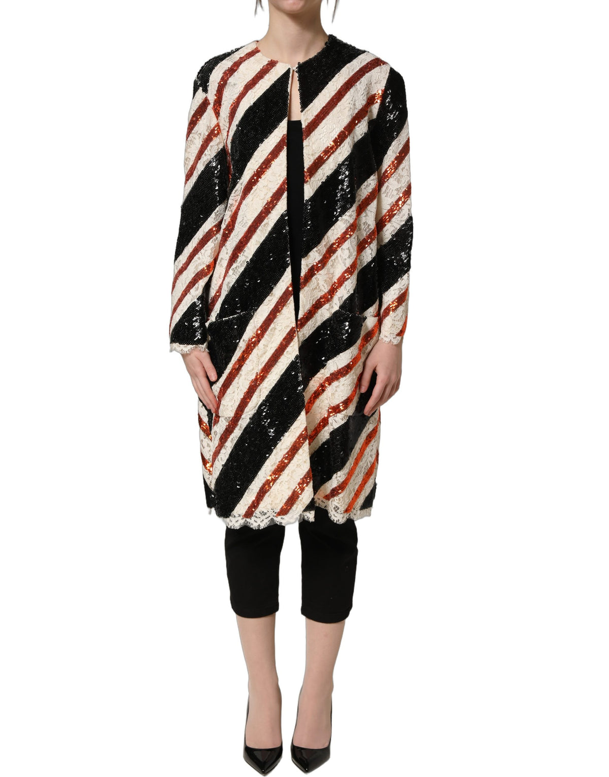 Dolce & Gabbana Multicolored Striped Sequin Kimono Coat