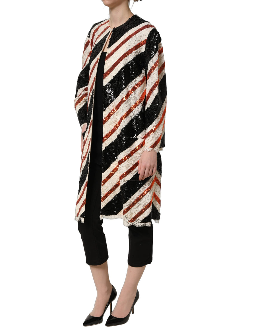 Dolce & Gabbana Multicolored Striped Sequin Kimono Coat