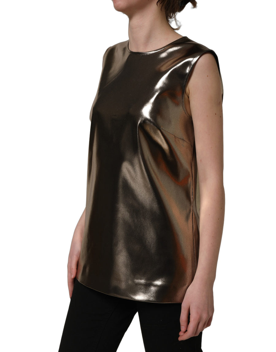 Dolce & Gabbana Sleeveless Metallic Bronze Round-Neck Tank Top