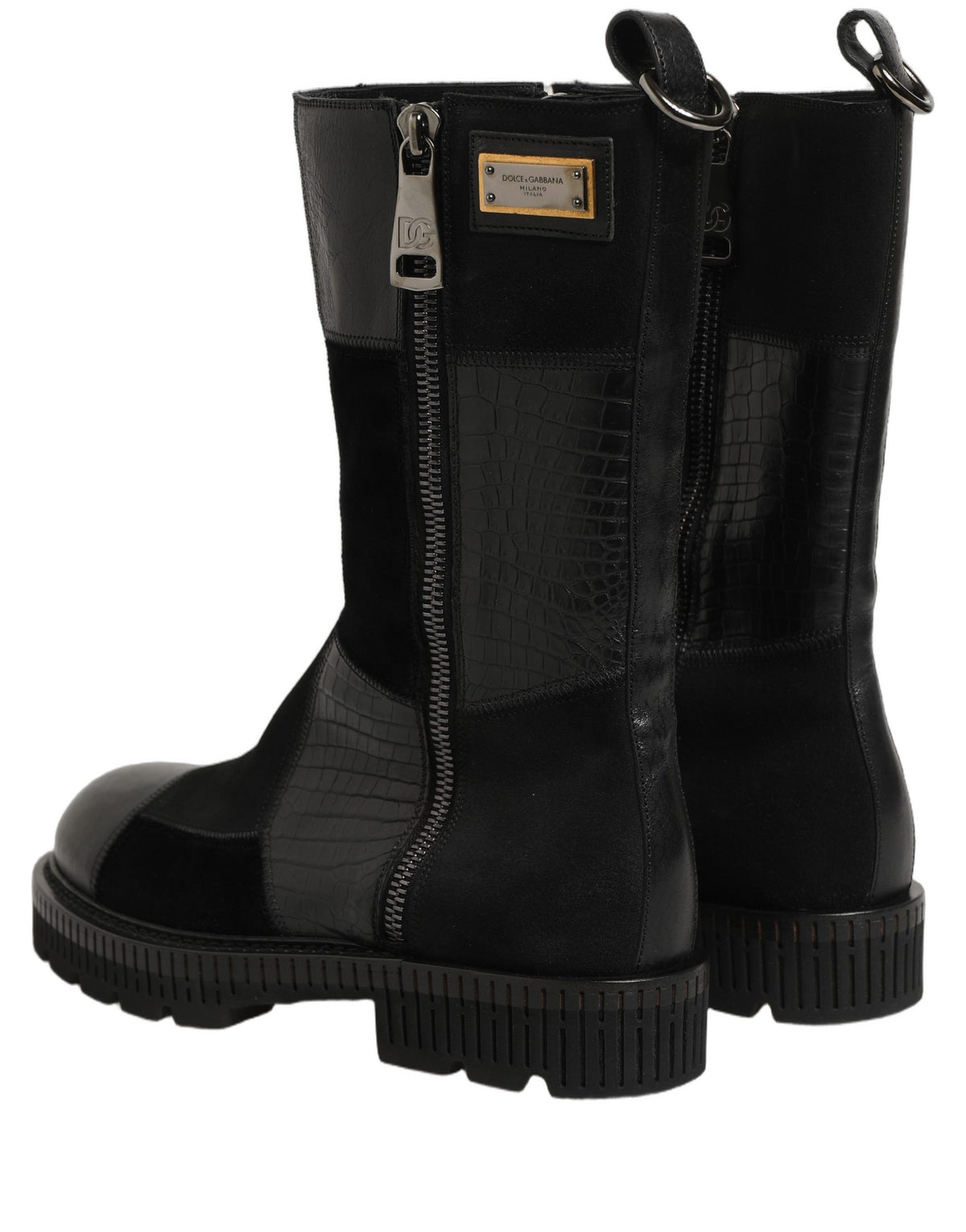 Dolce & Gabbana Black Leather Patchwork Ankle Boots