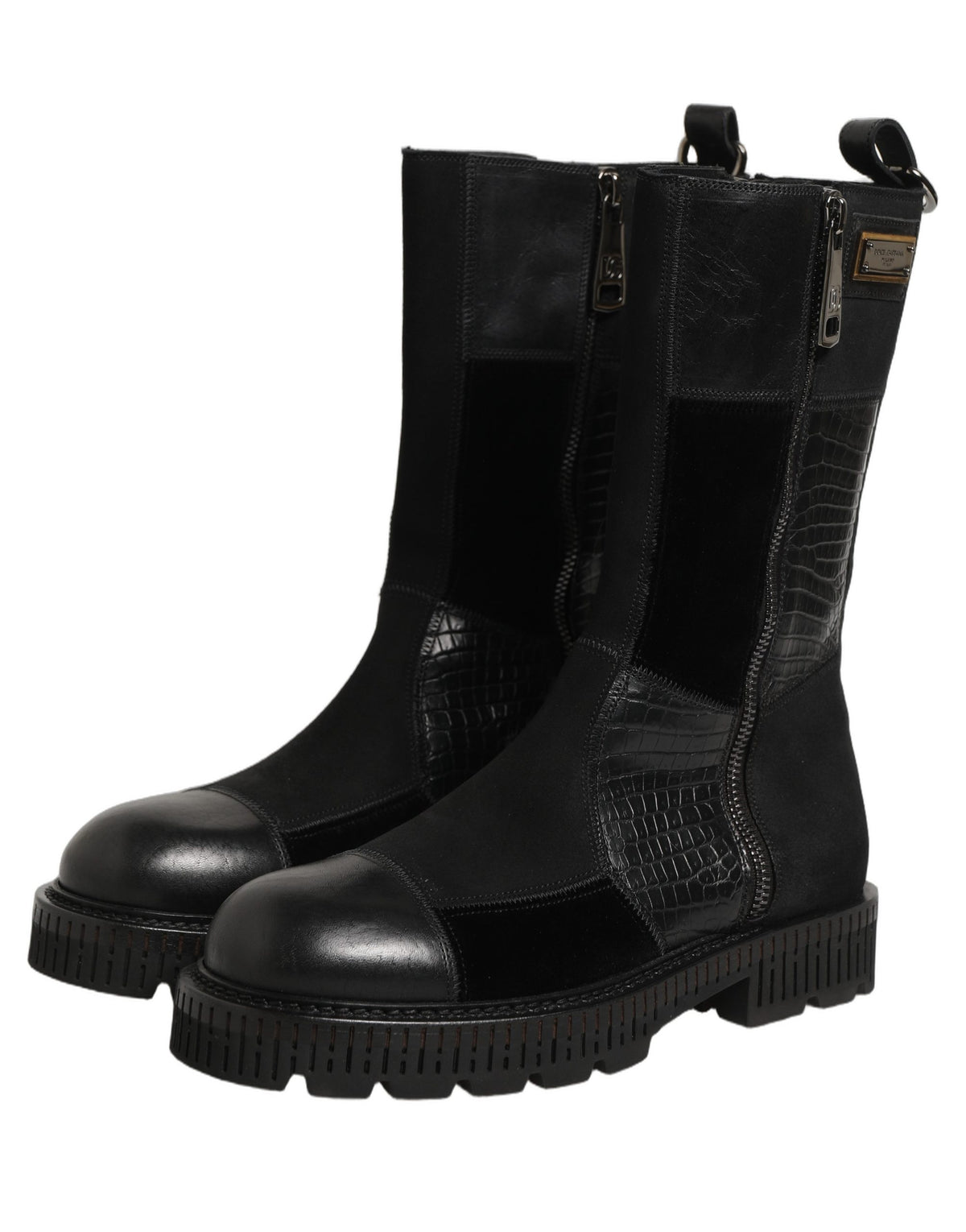 Dolce & Gabbana Black Leather Patchwork Ankle Boots