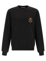 Dolce & Gabbana men's black brushed cotton sweatshirt with heraldic patch and ribbed cuffs
