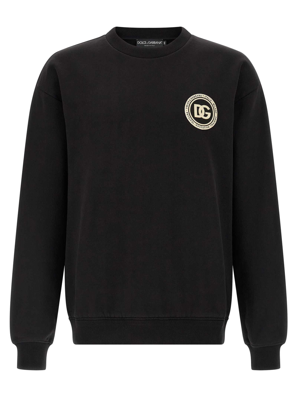 Dolce & Gabbana schwarzes Baumwoll-Sweatshirt mit DG-Logo und Rundhalsausschnitt