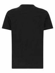 Schwarzes Dolce & Gabbana Baumwoll-Jersey-T-Shirt mit Lederpatch und metallischem Logo