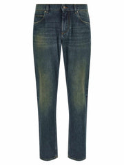 Dolce & Gabbana blaue Jeans aus Baumwolle mit geradem Schnitt und Used-Look
