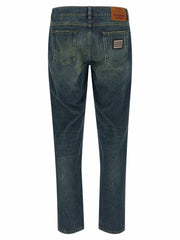 Dolce & Gabbana blaue Baumwolljeans mit geradem Schnitt und Used-Look
