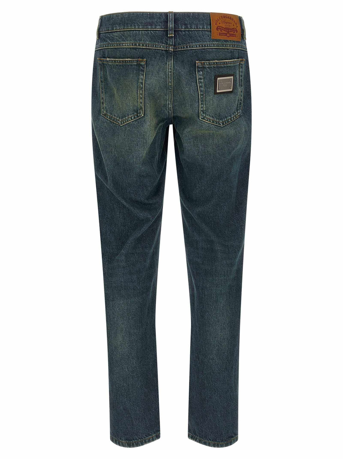 Dolce & Gabbana blaue Baumwolljeans mit geradem Schnitt und Used-Look