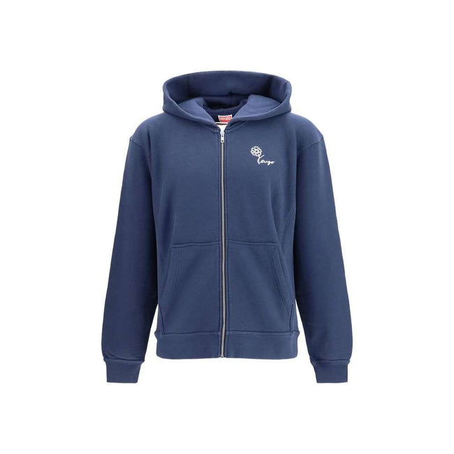 Kenzo blauer Baumwoll-Sweatshirt mit Kapuze und kleinem Logo auf Brust und Rücken, aus weichem Fleece, reguläre Passform, Herbst-Winter-Saison 2026