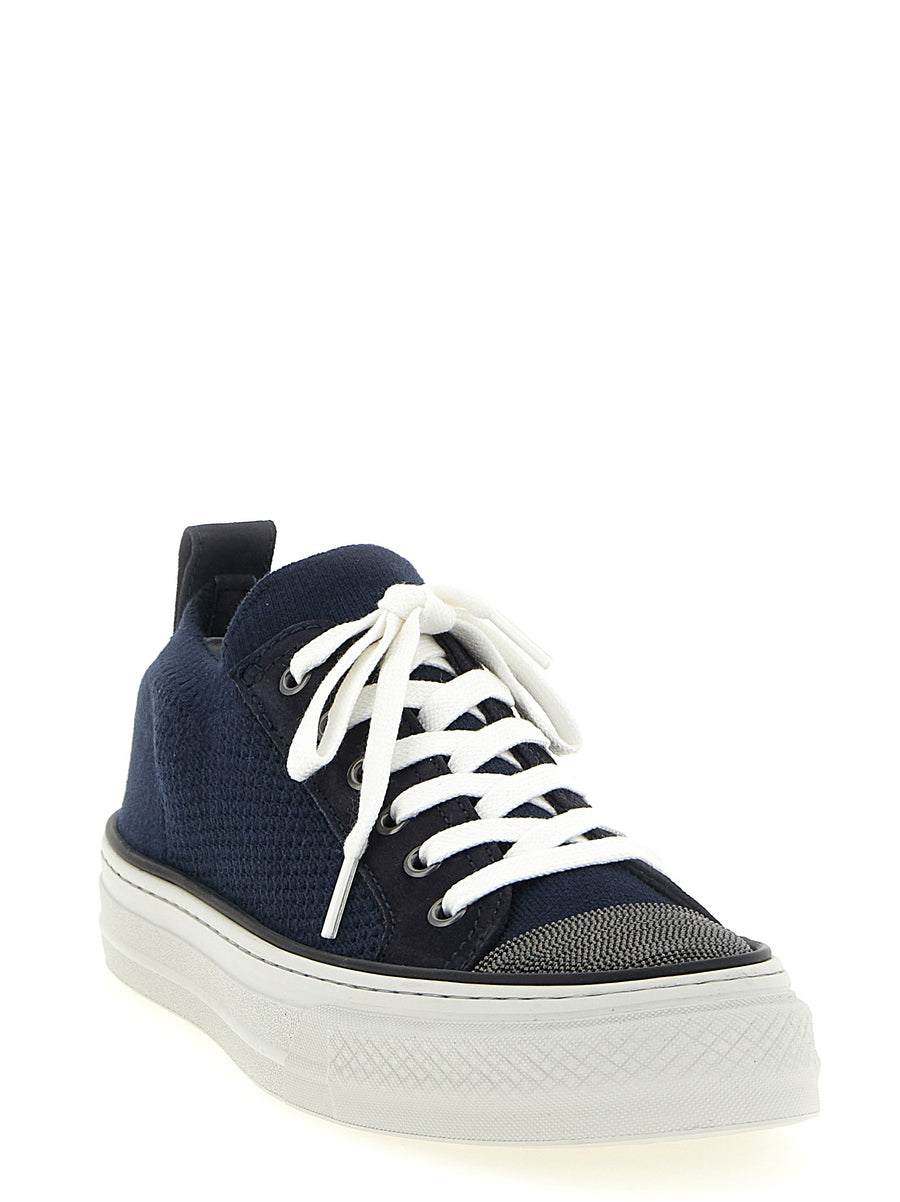 Brunello Cucinelli Blue Cotton Low-Top Sneakers