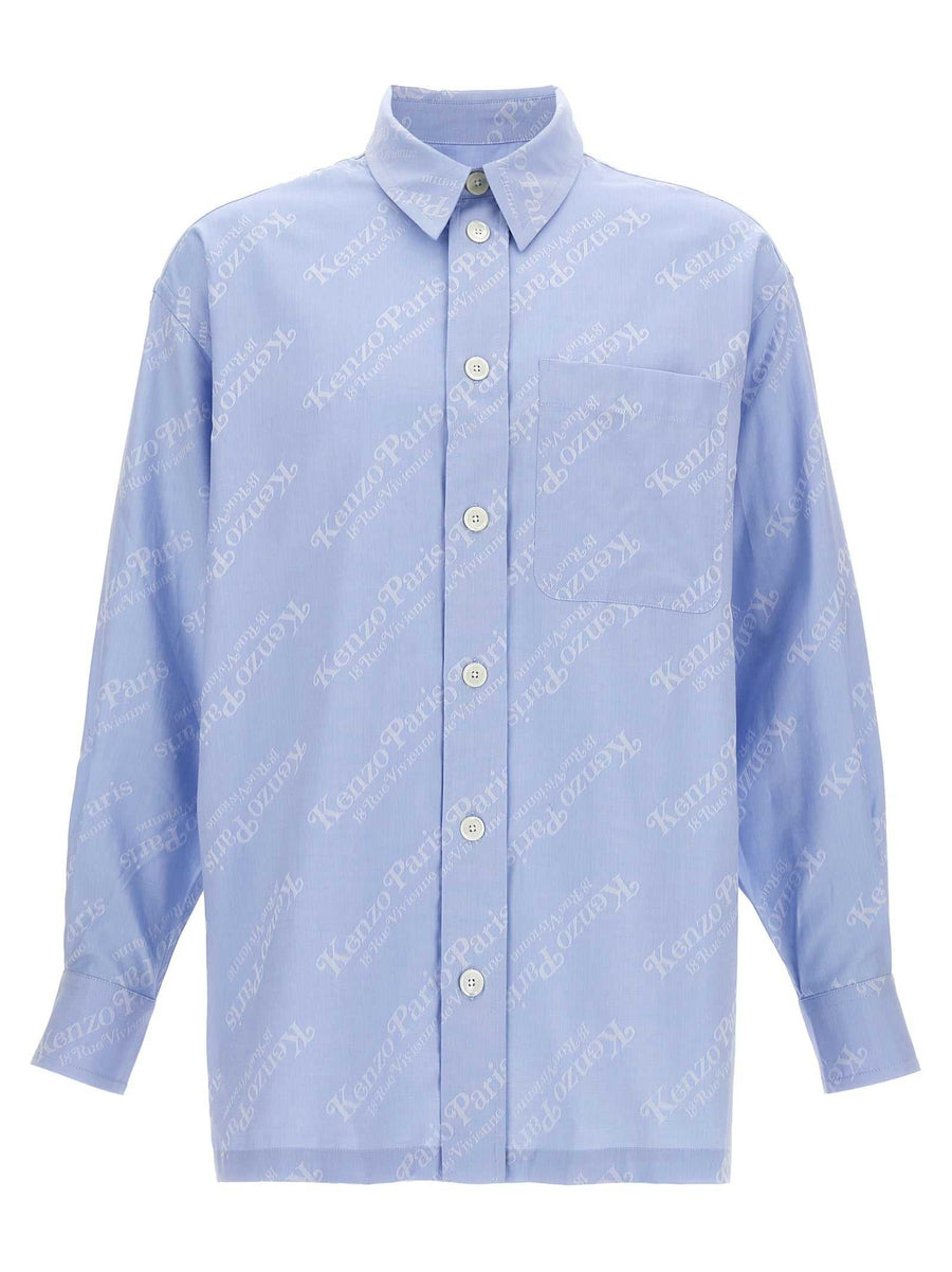 Hellblaue Kenzo Baumwollbluse mit Logo-Design und Brusttasche