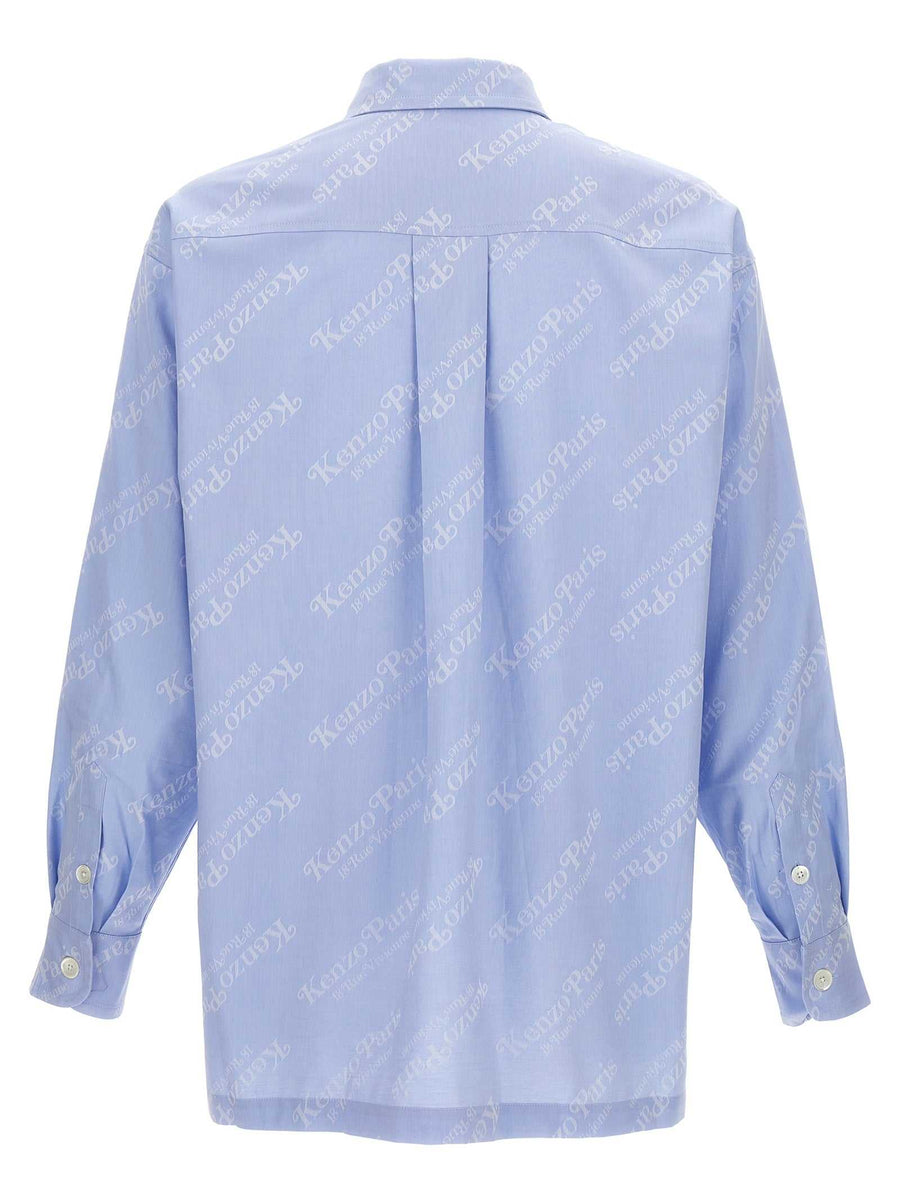 Kenzo blaue Baumwollbluse mit durchgehendem Logo-Design und Brusttasche in hellblau