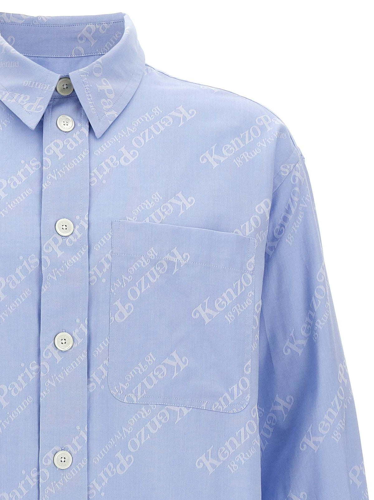 Kenzo blaue Baumwollbluse mit Logo-Design und Brusttasche in hellblau