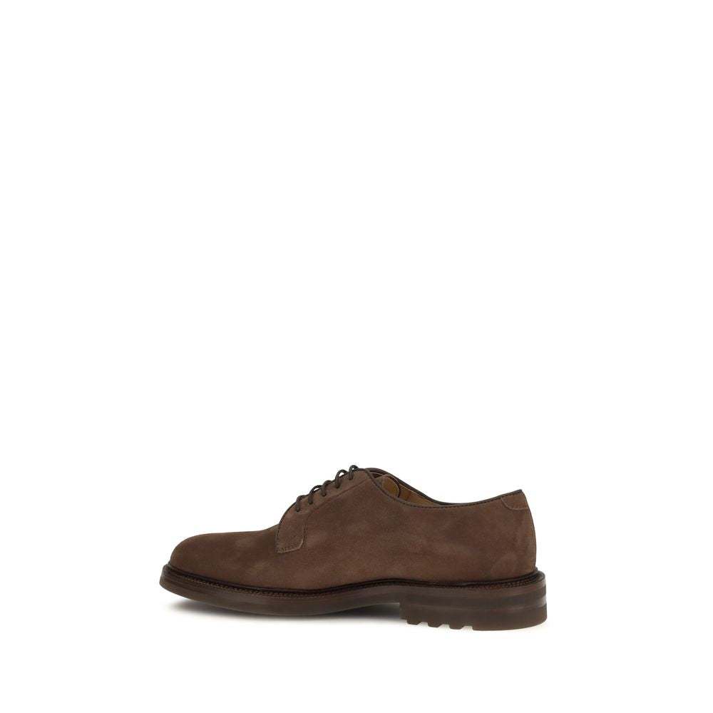 Brunello Cucinelli braune Wildleder Schnürschuhe mit Gummisohle und Kontrastnähten