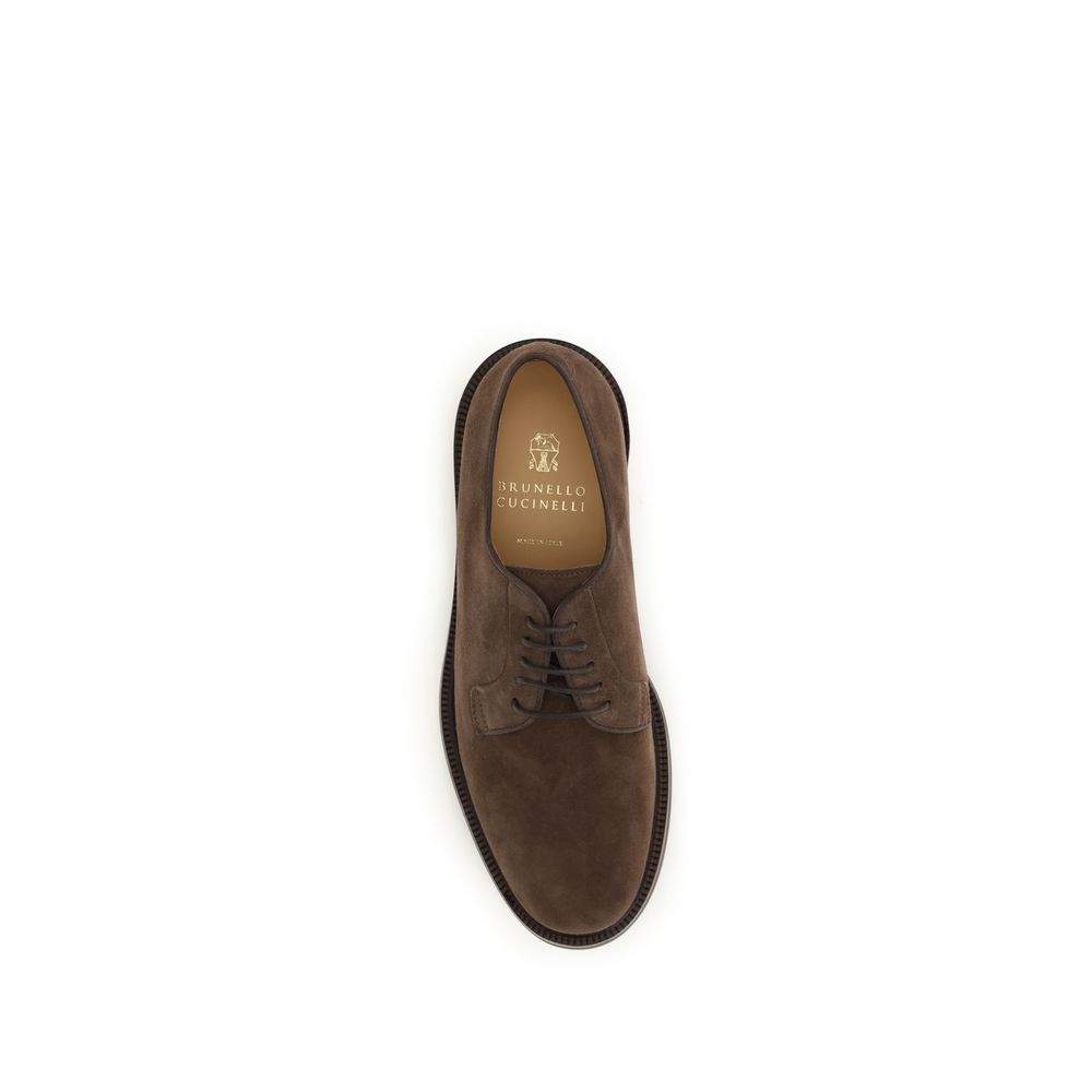 Brunello Cucinelli braune Wildleder Schnürschuhe mit Gummisohle und Kontrastnähten