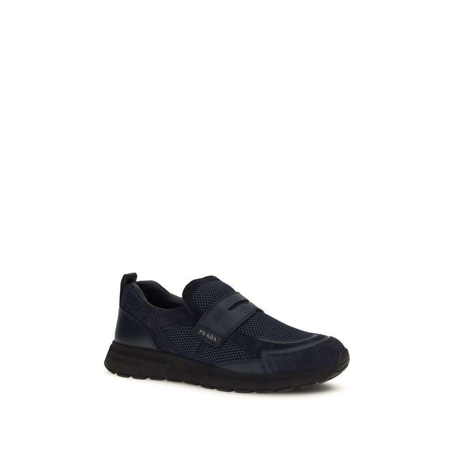 Prada Blaue Kalbsleder Bos Taurus Sportschuhe