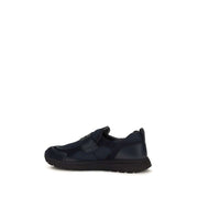 Prada Blaue Kalbsleder Sportschuhe mit Mesh und Lederdetails, flexible Gummisohle