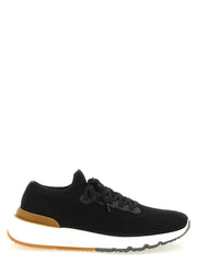 Schwarze Brunello Cucinelli Sneaker aus Polyolefin und Wolle mit Gummisohle und kontrastierendem Fersendetail