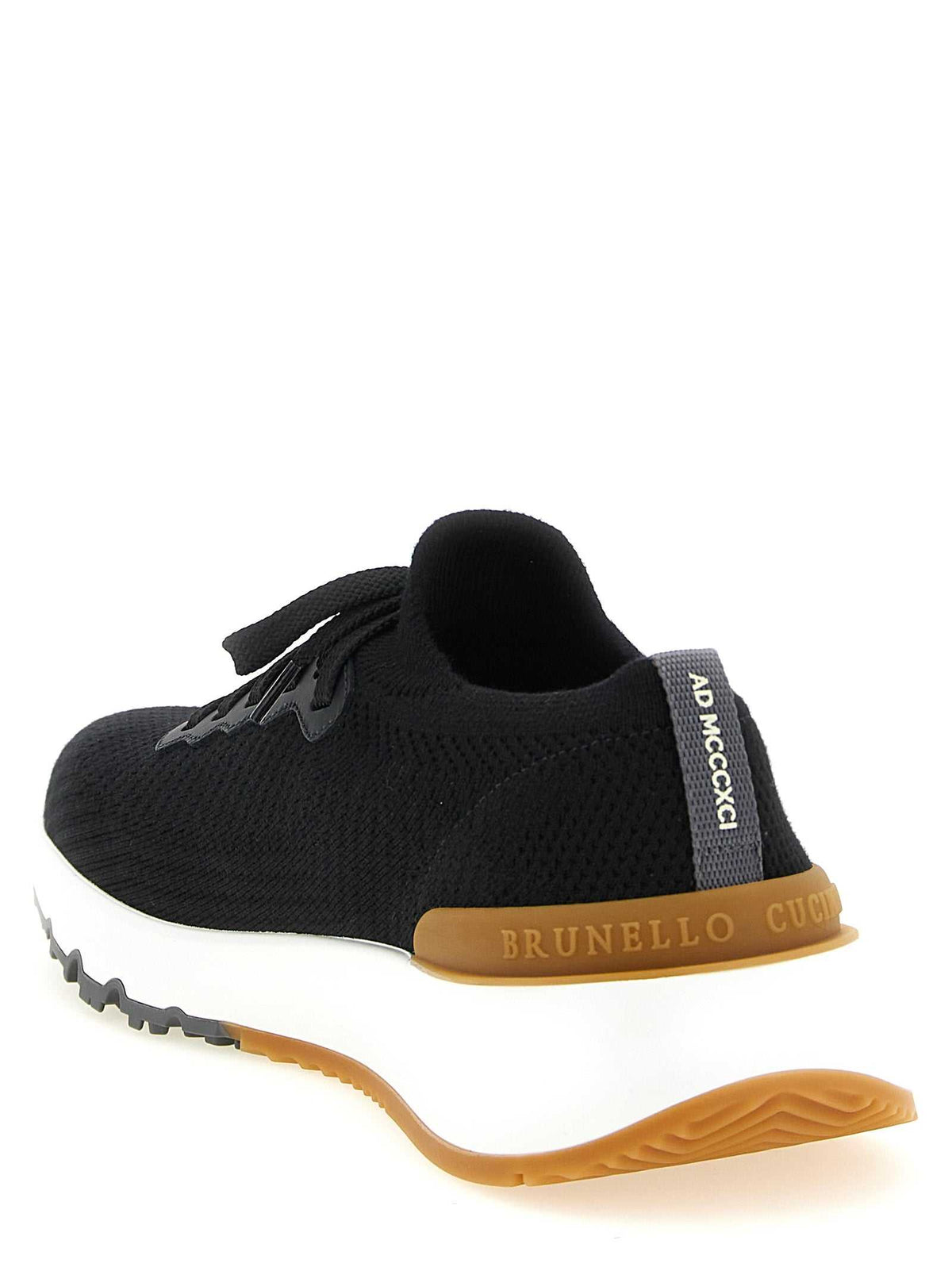 Brunello Cucinelli schwarze Running Sock Sneaker aus Polyolefin und Wolle mit Gummisohle und kontrastierendem Fersendetail