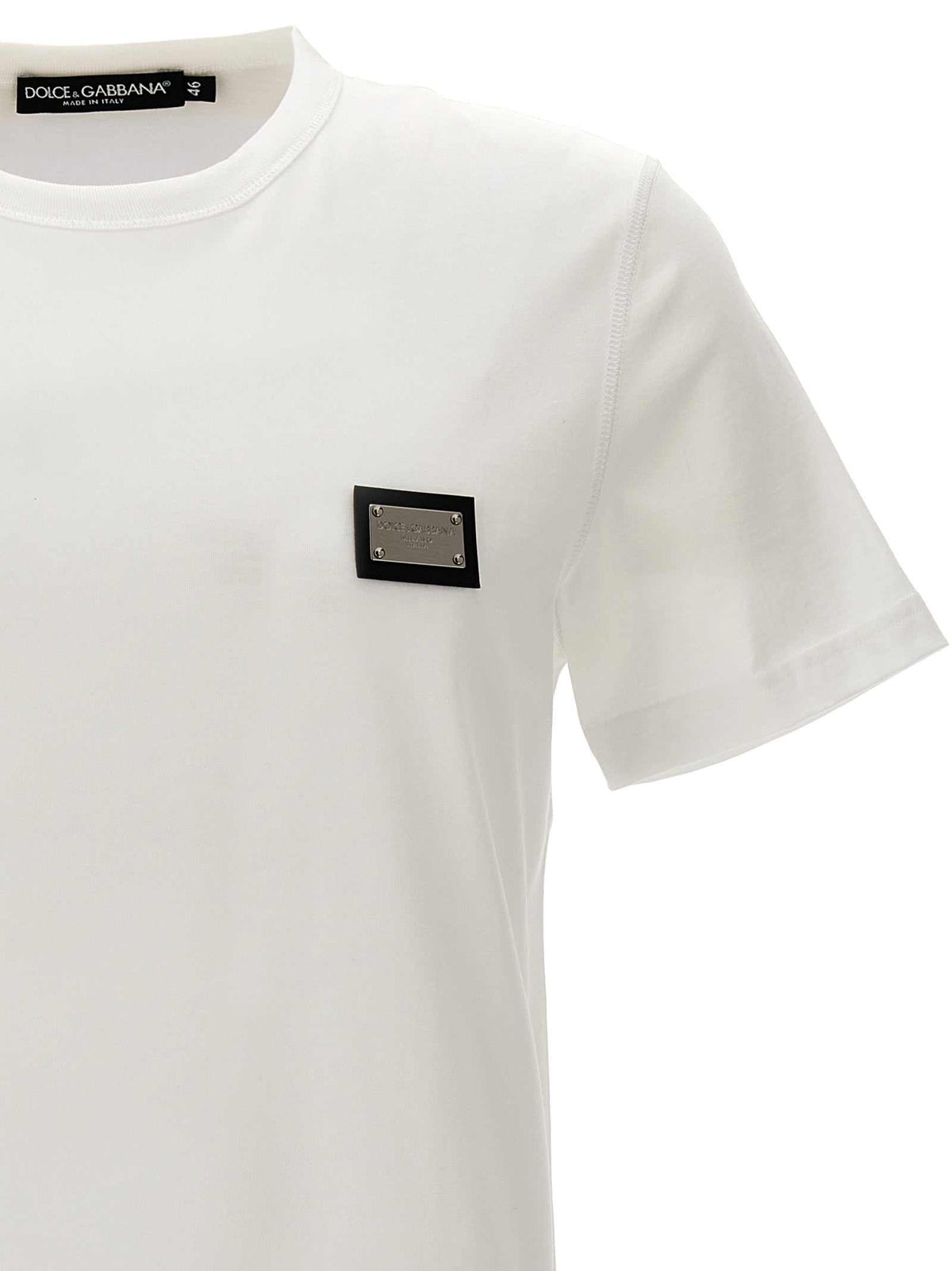 Dolce & Gabbana Weißes Baumwoll-T-Shirt mit Logo-Plaque