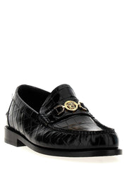 Versace schwarze Loafer aus Leder mit Medusa Metall-Detail und eleganter Lederlaufsohle