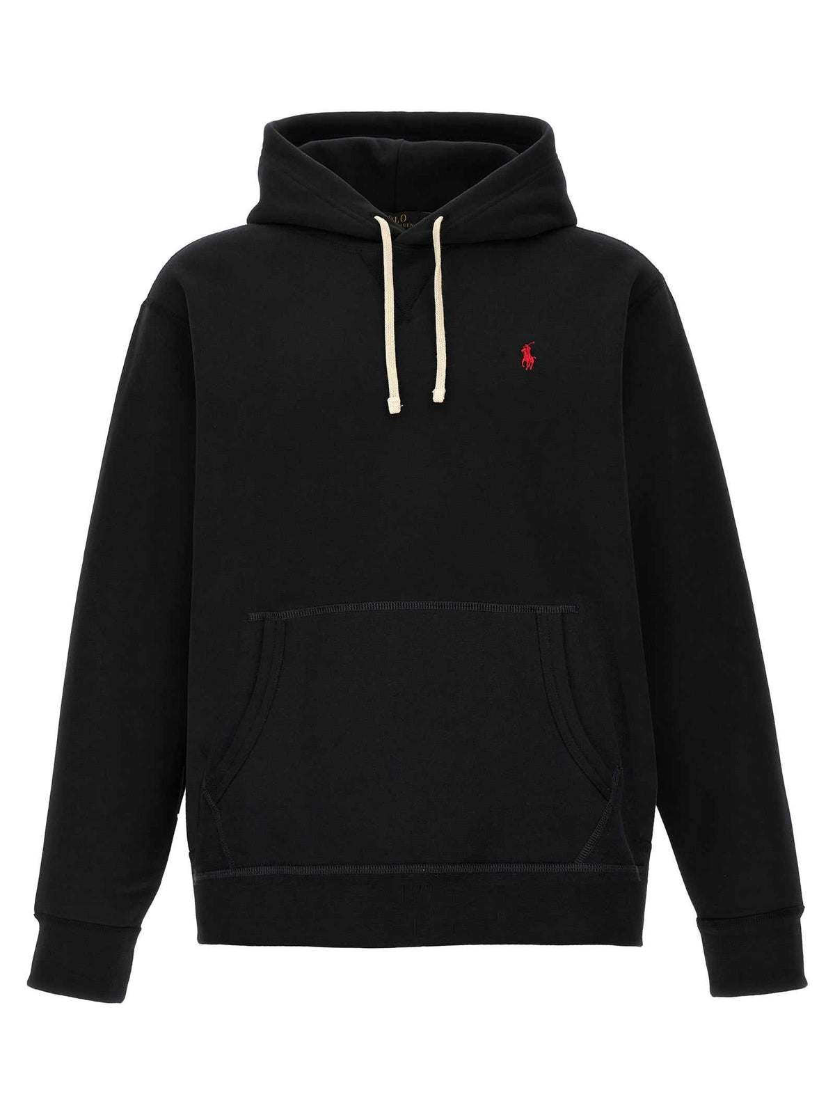 Schwarzes Polo Ralph Lauren Baumwoll-Sweatshirt mit Logo-Stickerei und Kängurutasche