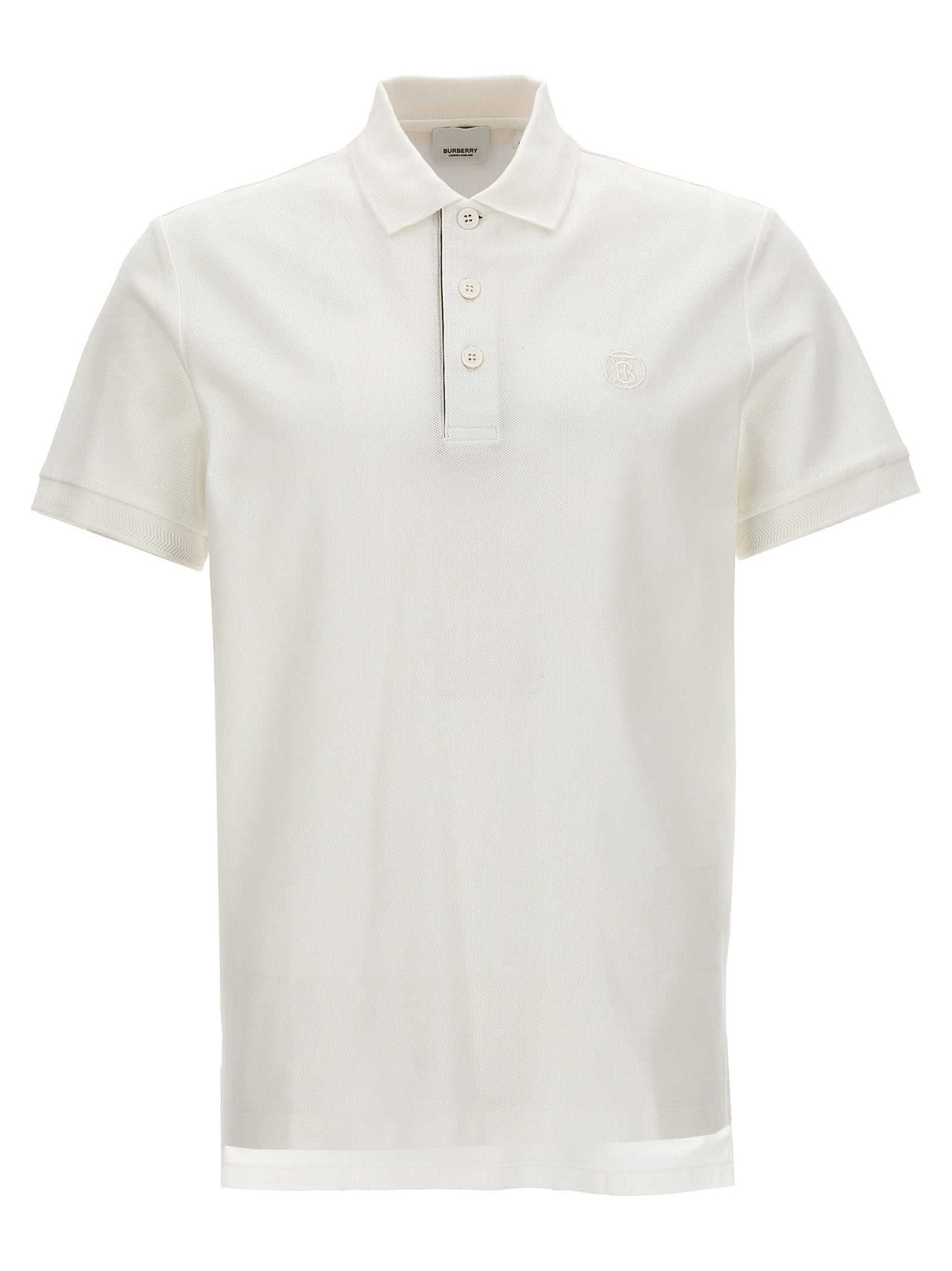 Burberry weißes Poloshirt aus 100% Baumwolle mit Ton-in-Ton-Logo-Stickerei