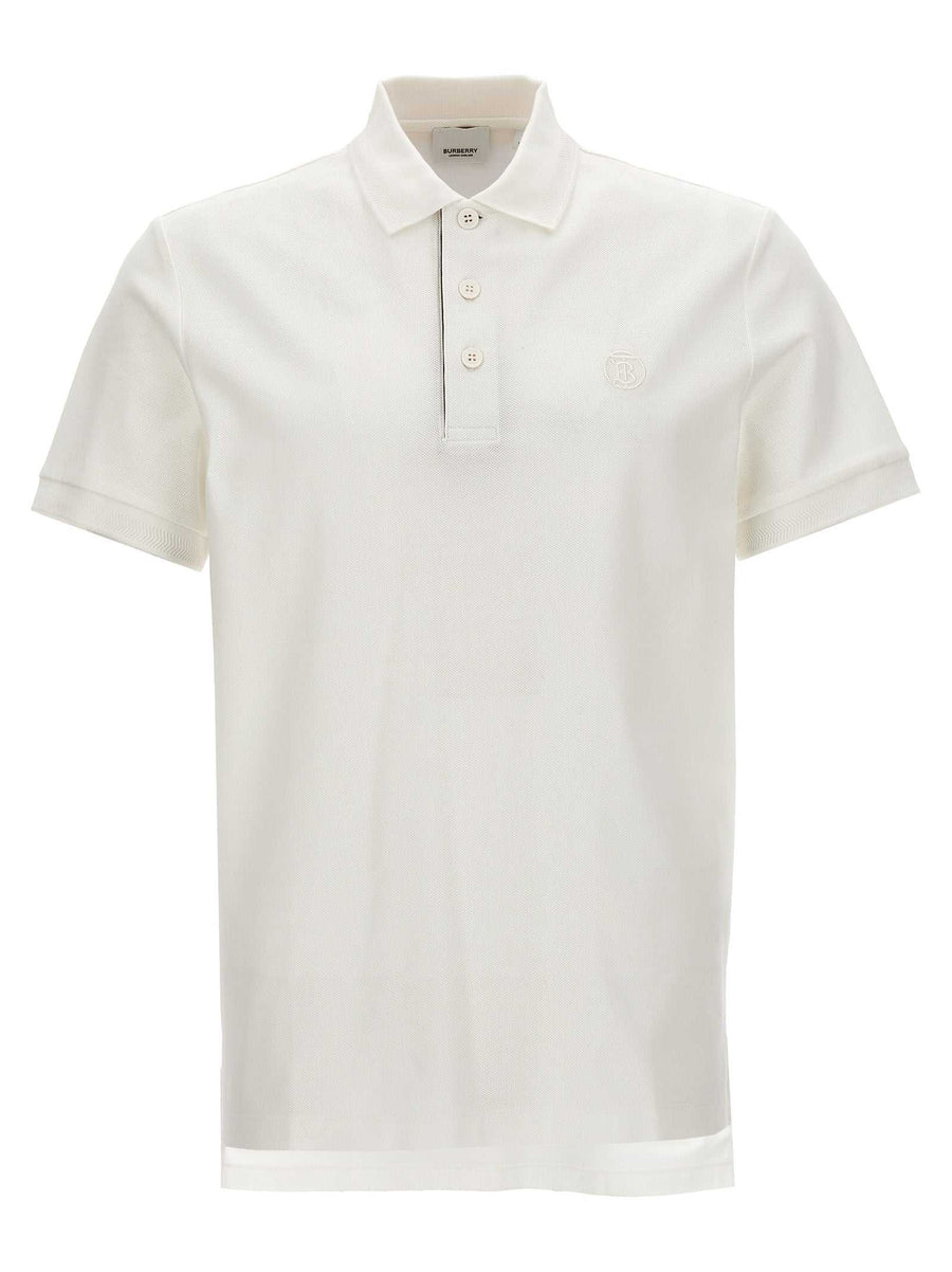 Burberry weißes Poloshirt aus 100% Baumwolle mit Ton-in-Ton-Logo-Stickerei